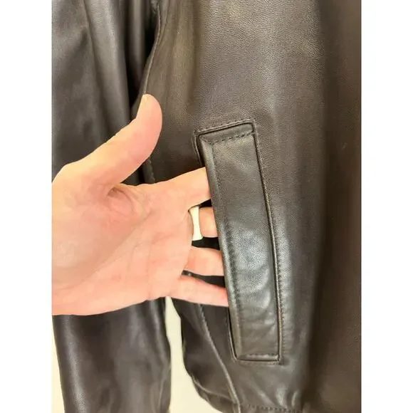 Dockers Premium Brown Leather Bomber Jacket Mens LARGE #1-0167 - Picture 7 of 9